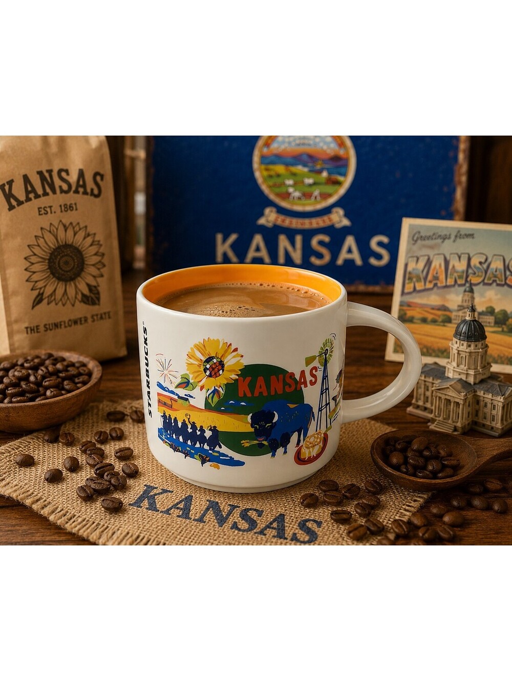 Starbucks Kansas Discovery Series 2024 14 oz Ceramic Coffee Mug Orange
